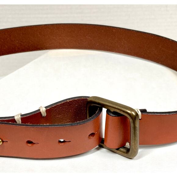 Gap Leather Belt Fold Over Pin Design No Prong Brass Buckle Caramel Color Size M - Picture 2 of 10